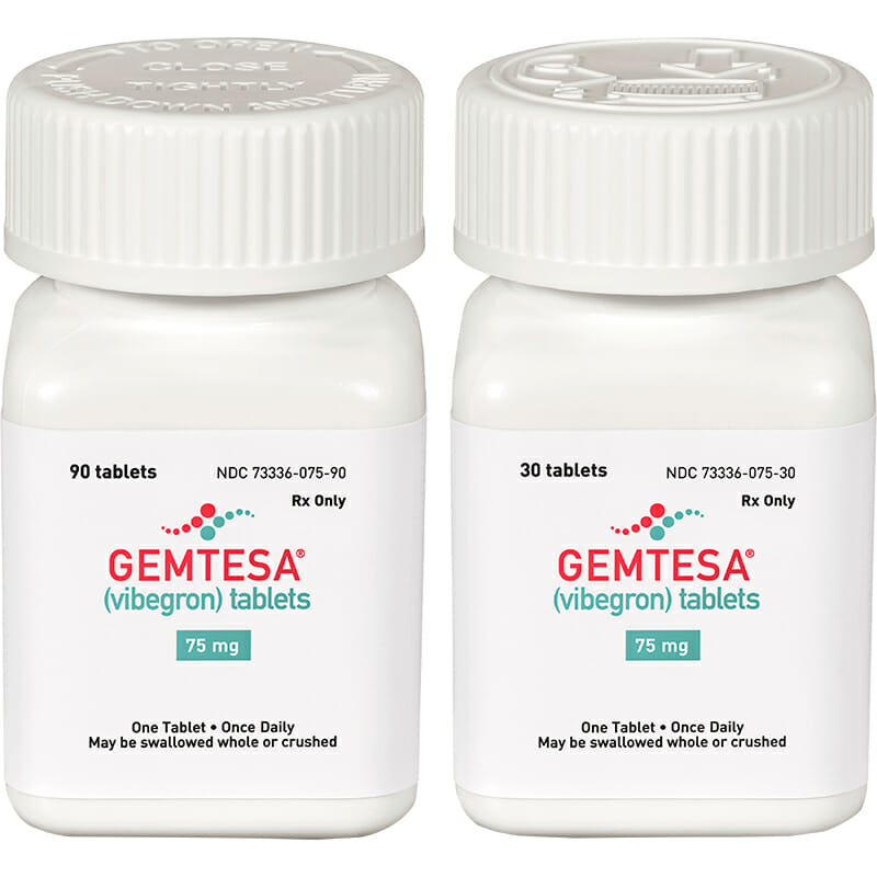 Gemtesa Side Effects - Photo of two bottles of Gemtesa tablets