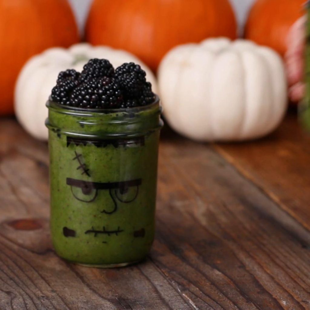 Frankenstein Smoothie Jar - Halloween Brunch Ideas